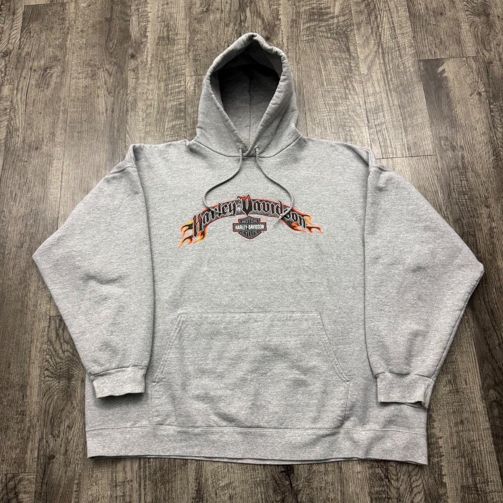 Vtg Y2K 2009 Harley Davidson Flame Boxy Hoodie California 2XL